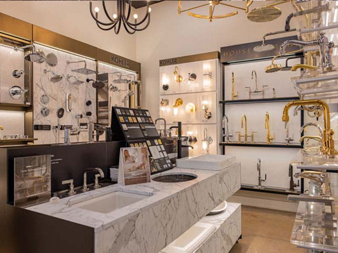 Faucet display at Moore Supply Showroom McKinney Texas
